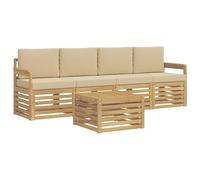 vidaXL Set di divani da esterno con cuscino 5 pezzi poliestere bianco e beige, divano lounge da giardino, mobili da giardino resistenti, area salotto moderna, confortevole terrazza vita
