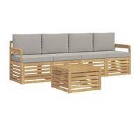 vidaXL Set di divani da esterno con cuscino 5 pezzi poliestere bianco e grigio chiaro, divano lounge da giardino, mobili da giardino resistenti, area salotto moderna, confortevole terrazza vita