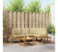 vidaXL Set di divani da esterno con cuscino 5 Pezzo Naturale e Beige, Giardino, set divano da esterno moderno, mobili sezionali durevoli per lounge in patio, seduta su terrazza, confortevole