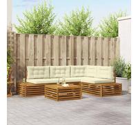 vidaXL Set di divani da esterno con cuscino 5 Pezzo Naturale e Crema, Set da giardino, divano moderno, mobili esterni per terrazza, posti per patio, design comodo e resistente