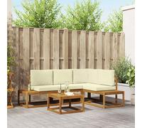 vidaXL Set di divani da esterno con cuscino 5 Pezzo Naturale e Crema, Giardino, set divano da esterno moderno, mobili sezionali durevoli per lounge in patio, seduta su terrazza, confortevole