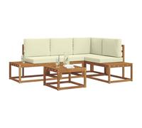vidaXL Set di divani da esterno con cuscino 5 Pezzo Naturale e Crema, Giardino, set divano da esterno moderno, mobili sezionali durevoli per lounge in patio, seduta su terrazza, confortevole