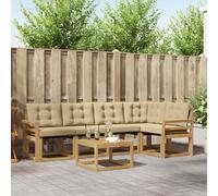 vidaXL Set di divani da esterno con cuscino 6 pcs Bianco e Beige, Set Divano Esterno in Acacia, Lounge Moderna, Mobili Resistenti per Giardino, Relax e Stile in Patios
