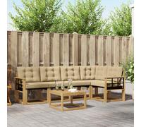 vidaXL Set di divani da esterno con cuscino 6 pcs Bianco e Beige, Set Divano Esterno in Acacia, Lounge Moderna, Mobili Resistenti per Giardino, Relax e Stile in Patios