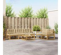vidaXL Set di divani da esterno con cuscino 6 pcs Bianco e Beige, Set di mobili da giardino moderno, collezione divani all'aperto, lounge in giardino, postazione in piscina
