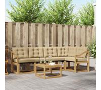 vidaXL Set di divani da esterno con cuscino 6 pcs Bianco e Beige, Set Divano Acacia per Esterni, Mobili Moderni, Sofa Resistente, Lounge Elegante per Giardino, Relax in Giardino