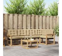 vidaXL Set di divani da esterno con cuscino 6 pcs Bianco e Beige, Set Divano Acacia per Esterni, Mobili Moderni, Sofa Resistente, Lounge Elegante per Giardino, Relax in Giardino