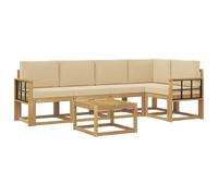 vidaXL Set di divani da esterno con cuscino 6 pcs Bianco e Beige, Divano Sezionale Esterno, Set Lounge Moderno, Sedia Patio Robusta, Mobili Comodi per Rilassarsi