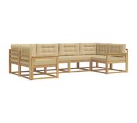 vidaXL Set di divani da esterno con cuscino 6 pcs Bianco e Beige, Set di divani in legno di acacia, lounge moderna per il giardino, mobili resistenti, opzioni eleganti per il patio