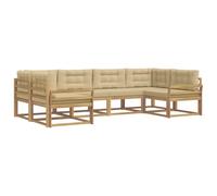 vidaXL Set di divani da esterno con cuscino 6 pcs Bianco e Beige, Set di divani in legno di acacia, lounge moderna per il giardino, mobili resistenti, opzioni eleganti per il patio