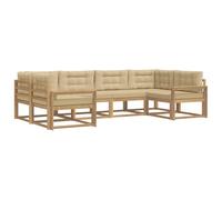 vidaXL Set di divani da esterno con cuscino 6 pcs Bianco e Beige, Set di divani in legno di acacia, lounge moderna per il giardino, mobili resistenti, opzioni eleganti per il patio