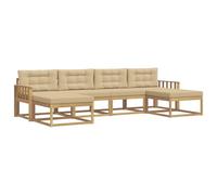 vidaXL Set di divani da esterno con cuscino 6 pcs Bianco e Beige, Set di divani moderni in acacia, arredo da giardino resistente, comodo per giardino e relax a bordo piscina