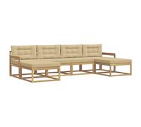 vidaXL Set di divani da esterno con cuscino 6 pcs Bianco e Beige, Set di divani moderni in acacia, arredo da giardino resistente, comodo per giardino e relax a bordo piscina