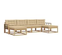 vidaXL Set di divani da esterno con cuscino 6 pcs Bianco e Beige, Set di divani moderni in acacia, arredo da giardino resistente, comodo per giardino e relax a bordo piscina