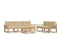 vidaXL Set di divani da esterno con cuscino 6 pcs Bianco e Beige, Set di mobili da giardino moderno, collezione divani all'aperto, lounge in giardino, postazione in piscina