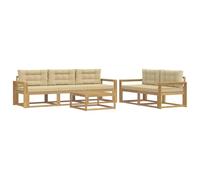 vidaXL Set di divani da esterno con cuscino 6 pcs Bianco e Beige, Set di mobili da giardino moderno, collezione divani all'aperto, lounge in giardino, postazione in piscina