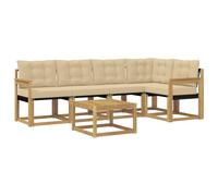vidaXL Set di divani da esterno con cuscino 6 pcs Bianco e Beige, Set Divano Acacia per Esterni, Mobili Moderni, Sofa Resistente, Lounge Elegante per Giardino, Relax in Giardino