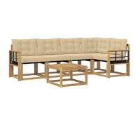 vidaXL Set di divani da esterno con cuscino 6 pcs Bianco e Beige, Set Divano Esterno in Acacia, Lounge Moderna, Mobili Resistenti per Giardino, Relax e Stile in Patios