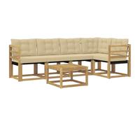 vidaXL Set di divani da esterno con cuscino 6 pcs Bianco e Beige, Set Divano Esterno in Acacia, Lounge Moderna, Mobili Resistenti per Giardino, Relax e Stile in Patios
