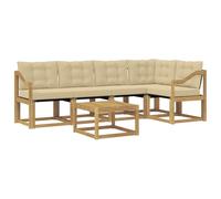 vidaXL Set di divani da esterno con cuscino 6 pcs Bianco e Beige, Set Divano Acacia per Esterni, Mobili Moderni, Sofa Resistente, Lounge Elegante per Giardino, Relax in Giardino