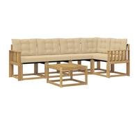 vidaXL Set di divani da esterno con cuscino 6 pcs Bianco e Beige, Set Divano Esterno in Acacia, Lounge Moderna, Mobili Resistenti per Giardino, Relax e Stile in Patios