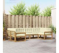 vidaXL Set di divani da esterno con cuscino 6 pcs Bianco e Crema, Set di divani in legno di acacia, lounge moderna per il giardino, mobili resistenti, opzioni eleganti per il patio