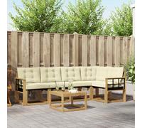 vidaXL Set di divani da esterno con cuscino 6 pcs Bianco e Crema, Set Divano Acacia per Esterni, Mobili Moderni, Sofa Resistente, Lounge Elegante per Giardino, Relax in Giardino