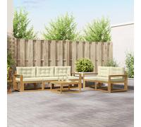 vidaXL Set di divani da esterno con cuscino 6 pcs Bianco e Crema, Set di mobili da giardino moderno, collezione divani all'aperto, lounge in giardino, postazione in piscina