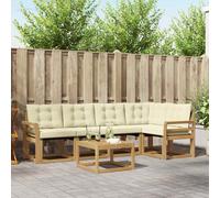 vidaXL Set di divani da esterno con cuscino 6 pcs Bianco e Crema, Set Divano Acacia per Esterni, Mobili Moderni, Sofa Resistente, Lounge Elegante per Giardino, Relax in Giardino