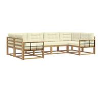 vidaXL Set di divani da esterno con cuscino 6 pcs Bianco e Crema, Set di divani in legno di acacia, lounge moderna per il giardino, mobili resistenti, opzioni eleganti per il patio