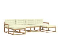 vidaXL Set di divani da esterno con cuscino 6 pcs Bianco e Crema, Set di divani moderni in acacia, arredo da giardino resistente, comodo per giardino e relax a bordo piscina