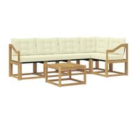 vidaXL Set di divani da esterno con cuscino 6 pcs Bianco e Crema, Set Divano Acacia per Esterni, Mobili Moderni, Sofa Resistente, Lounge Elegante per Giardino, Relax in Giardino