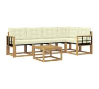 vidaXL Set di divani da esterno con cuscino 6 pcs Bianco e Crema, Set Divano Acacia per Esterni, Mobili Moderni, Sofa Resistente, Lounge Elegante per Giardino, Relax in Giardino