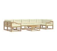 vidaXL Set di divani da esterno con cuscino 6 pcs Bianco e Crema, Set Divano da Esterno, Sedute Modulari Moderne, Mobili da Giardino in Legno di Acacia, Lounge per Patio