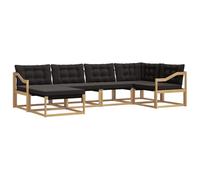 vidaXL Set di divani da esterno con cuscino 6 pcs Bianco e Nero, Set di divani da giardino, lounge moderna, mobili resistenti, seduta in legno acacia, facile da pulire per esterni