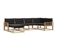 vidaXL Set di divani da esterno con cuscino 6 pcs Bianco e Nero, Set di divani da giardino, lounge moderna, mobili resistenti, seduta in legno acacia, facile da pulire per esterni