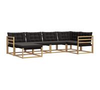vidaXL Set di divani da esterno con cuscino 6 pcs Bianco e Nero, Set di divani da giardino, lounge moderna, mobili resistenti, seduta in legno acacia, facile da pulire per esterni