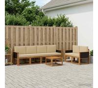 vidaXL Set di divani da esterno con cuscino 6 pcs Naturale, Sofa Set Moderno per Esterni, Sezionale Resistente, Mobili Eleganti, Lounge in Acacia, Sedute Ergonomiche per Patio