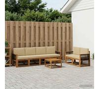 vidaXL Set di divani da esterno con cuscino 6 pcs Naturale, Set di divani da giardino in legno di acacia, mobili moderni, elegante lounge, design ergonomico