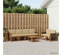 vidaXL Set di divani da esterno con cuscino 6 pcs Naturale, Sofa Set Moderno per Esterni, Sezionale Resistente, Mobili Eleganti, Lounge in Acacia, Sedute Ergonomiche per Patio
