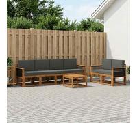vidaXL Set di divani da esterno con cuscino 6 pcs Naturale e Antracite, Sofa Set Moderno per Esterni, Sezionale Resistente, Mobili Eleganti, Lounge in Acacia, Sedute Ergonomiche per Patio