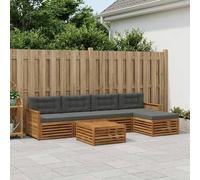 vidaXL Set di divani da esterno con cuscino 6 pcs Naturale e Antracite, Divano da patio, set moderno, resistente agli agenti atmosferici, lounge da giardino, comodo per spazi relax