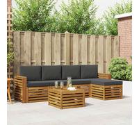 vidaXL Set di divani da esterno con cuscino 6 pcs Naturale e Antracite, Divano sezionale moderno per giardino, arredo patio resistente, comodo per il tuo soggiorno all'aperto