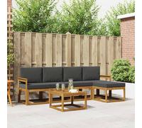 vidaXL Set di divani da esterno con cuscino 6 pcs Naturale e Antracite, Set da giardino, divano in acacia moderno, robusto angolare all'aperto, divano elegante per il patio