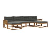 vidaXL Set di divani da esterno con cuscino 6 pcs Naturale e Antracite, Divano da giardino moderno, set elegante per esterni, mobili in acacia, relax in giardino, vicino alla piscina