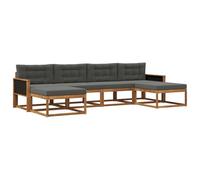 vidaXL Set di divani da esterno con cuscino 6 pcs Naturale e Antracite, Divano da giardino moderno, set elegante per esterni, mobili in acacia, relax in giardino, vicino alla piscina