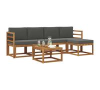 vidaXL Set di divani da esterno con cuscino 6 pcs Naturale e Antracite, Set da giardino, divano in acacia moderno, robusto angolare all'aperto, divano elegante per il patio
