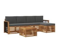 vidaXL Set di divani da esterno con cuscino 6 pcs Naturale e Antracite, Arredamento da giardino, divano moderno all'aperto, set angolare, lounge patio, comfort per terrazza