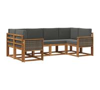 vidaXL Set di divani da esterno con cuscino 6 pcs Naturale e Antracite, Divano moderno in legno di acacia, set sezionale da giardino, arredo esterno, resistente agli agenti atmosferici