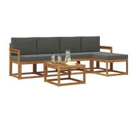 vidaXL Set di divani da esterno con cuscino 6 pcs Naturale e Antracite, Set da giardino, divano in acacia moderno, robusto angolare all'aperto, divano elegante per il patio